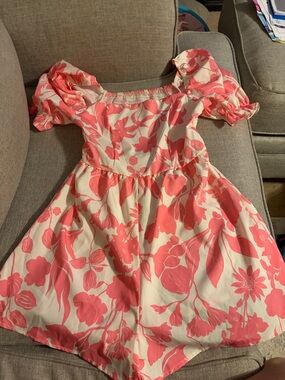 Girls' Pink Floral Off-Shoulder Dress